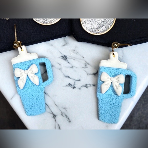 Stanley Cup Bows Polymer Clay Dangle Earrings - Picture 6 of 8